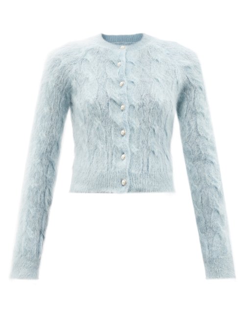 Paco Rabanne - Cropped Cable-knit Mohair-blend Cardigan Light Blue