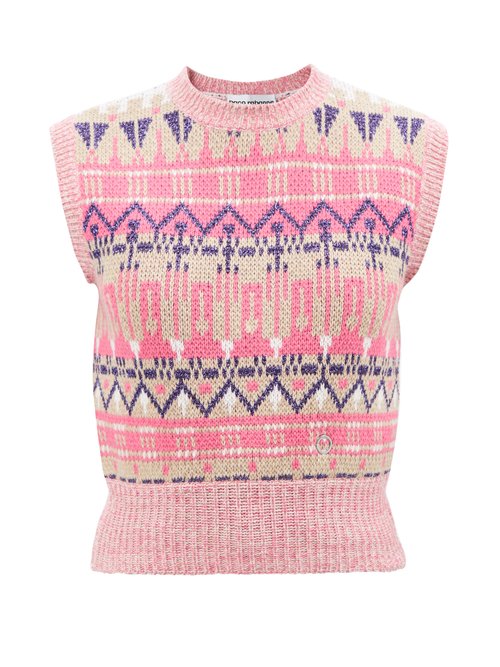 Paco Rabanne - Metallic Intarsia-knitted Wool-blend Tank Pink Multi