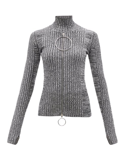Paco Rabanne - Zip-front Space-dyed Knitted Sweater Grey Multi