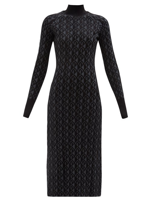Marine Serre - Moon Lozenge-intarsia High-neck Sweater Dress Black