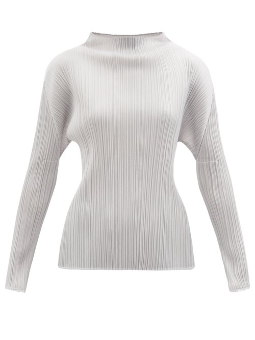 Pleats Please Issey Miyake - High-neck Technical-pleated Jersey Top Light Grey
