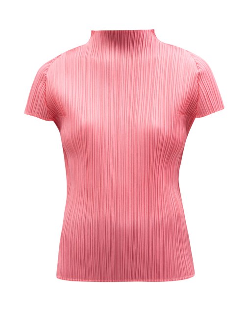 Pleats Please Issey Miyake - High-neck Technical-pleated Jersey Top Pink
