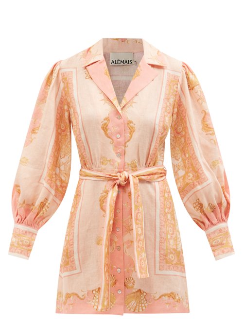 Ale mais - Ursula Scarf-print Linen Mini Shirt Dress Pink