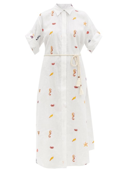 Ale mais - Under The Sea Embroidered Shirt Dress Ivory