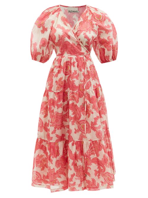 Ale mais - Juno Paisley-print Cotton-voile Wrap Dress Pink