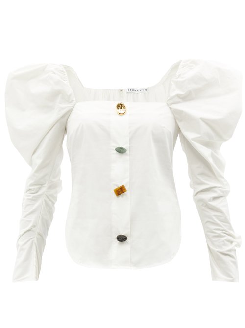 Rejina Pyo - Maya Puff-sleeve Buttoned Cotton-poplin Blouse Ivory