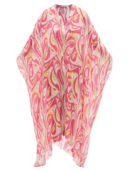 Emilio Pucci - Vortici-print Silk-chiffon Kaftan Pink Print Beachwear