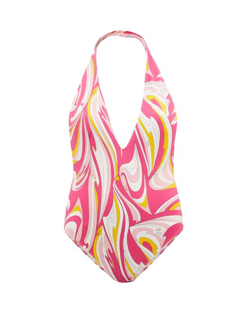 Emilio Pucci - Plunge-neck Printed Swimsuit Pink Print Beachwear