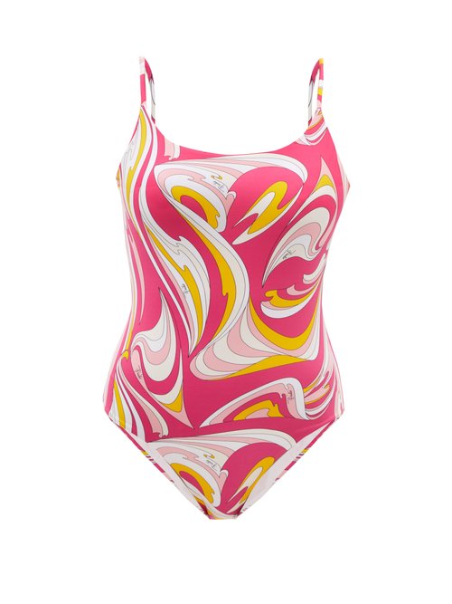 Emilio Pucci - Vortici-print Scooped-back Swimsuit Pink Print Beachwear
