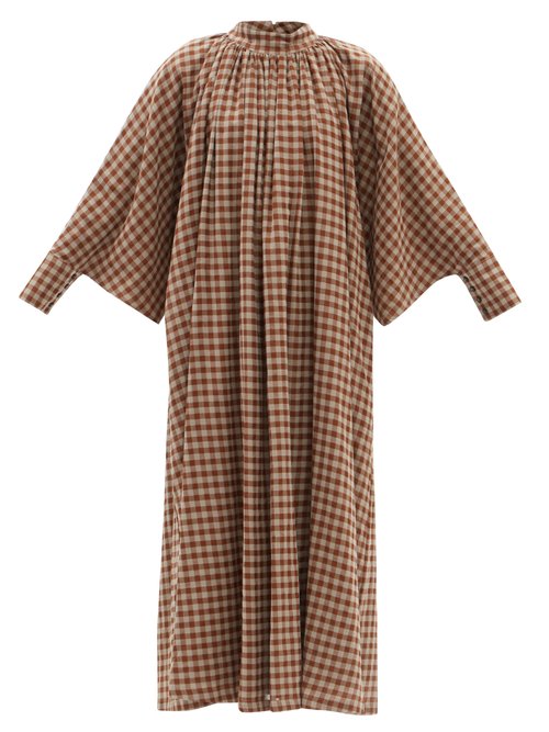 Toogood - The Falconer Wool-blend Gingham Dress Brown White