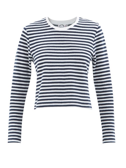The Upside - Beaumont Striped Cotton-blend Terry T-shirt Navy Stripe
