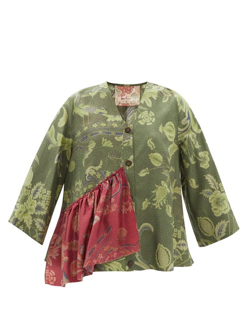 By Walid - Trinny 19th-century Chinese Printed-silk Blouse Green Multi