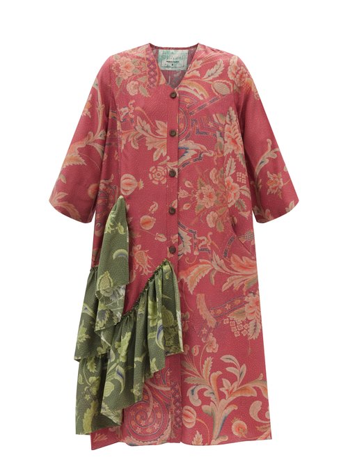 By Walid - Rosita 19th-century Chinese Printed-silk Dress Red Multi