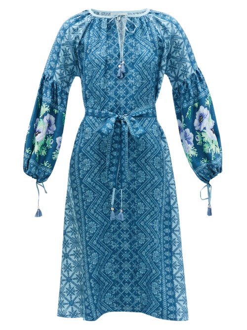 Buy D'Ascoli - Alya Balloon-sleeve Silk-twill Dress Blue online - shop best D'Ascoli clothing sales