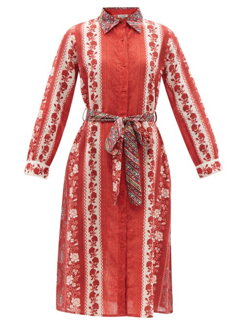 D'Ascoli - Rayna Floral-print Cotton-khadi Shirt Dress Red Beachwear