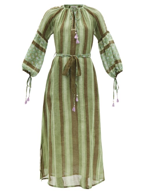 D'Ascoli - Regina Striped Cotton-khadi Maxi Dress Green Beachwear