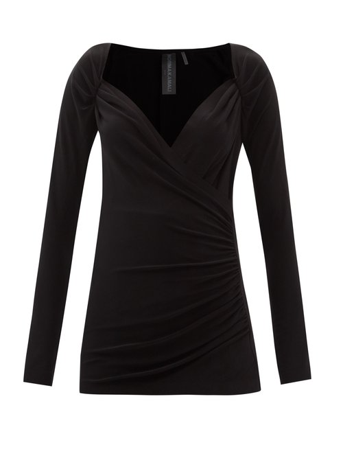 Buy Norma Kamali - Sweetheart-neckline Draped Jersey Top Black online - shop best Norma Kamali 