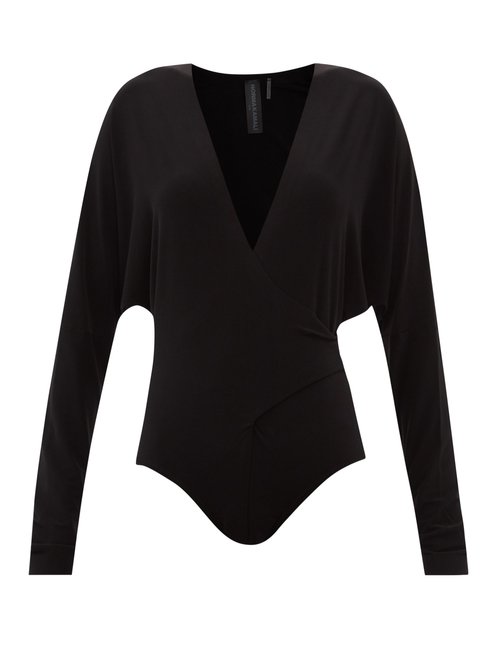 Norma Kamali - Tie-back Stretch-jersey Wrap Bodysuit Black