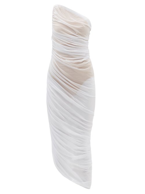 Buy Norma Kamali - Diana One-shoulder Gathered Jersey-mesh Dress White online - shop best Norma Kamali clothing sales