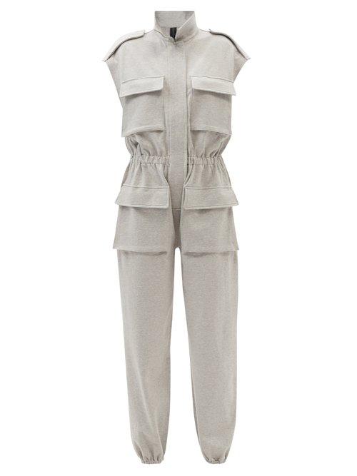 Norma Kamali – Flap-pocket Cotton-blend Sleeveless Jumpsuit Grey