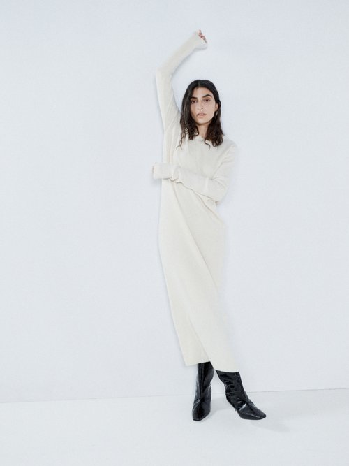 Raey - Recycled-cashmere Blend Belted Crew-neck Dress Ivory