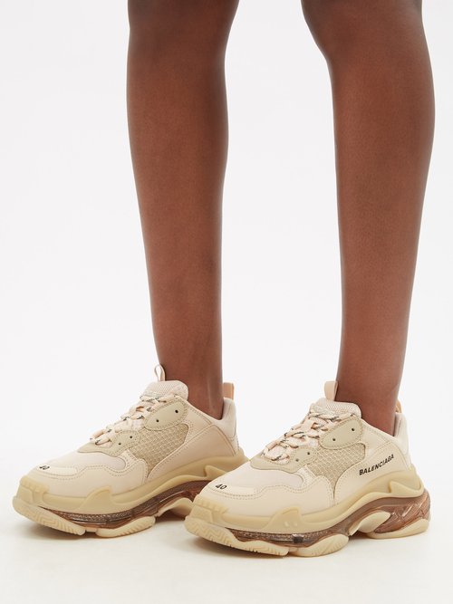 BALENCIAGA Triple S Clear Sole logo-embroidered faux leather and mesh  sneakers