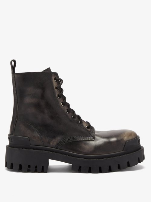 Balenciaga - Strike Leather Combat Boots Black