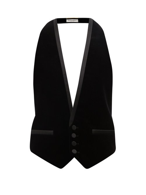 Saint Laurent - Satin-trimmed Backless Velvet Waistcoat Black