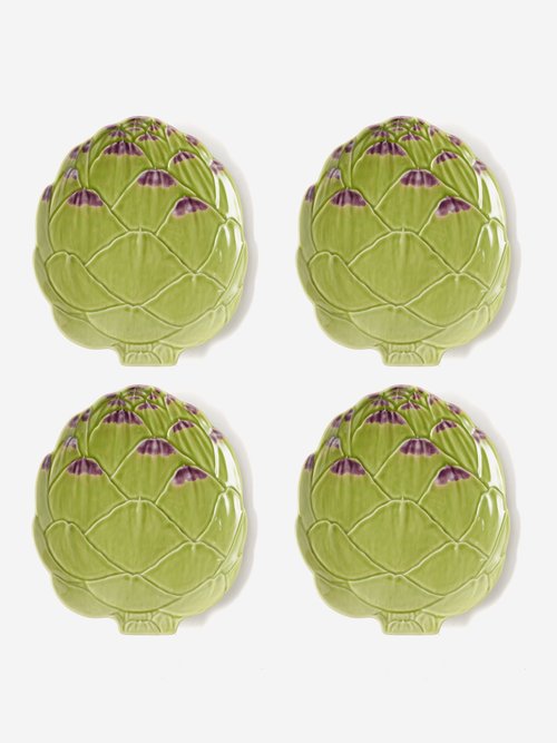 Bordallo Pinheiro - Set Of Four Artichoke Earthenware Dessert Plates - Green