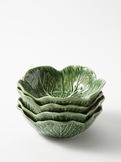 Bordallo Pinheiro - Set Of Four Cabbage Earthenware Bowls - Green