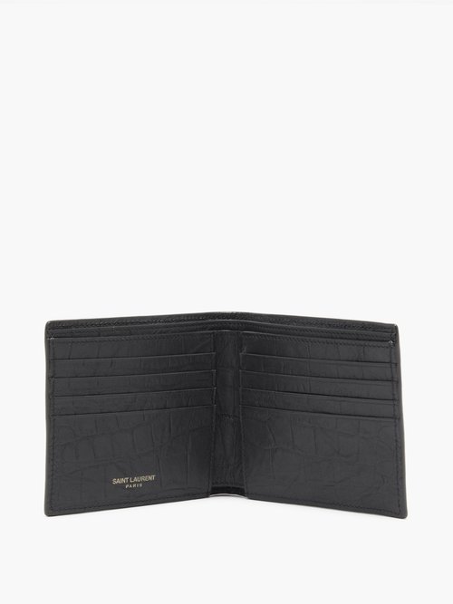 Saint Laurent Ysl-plaque Crocodile-effect Leather Bi-fold Wallet in Black  for Men