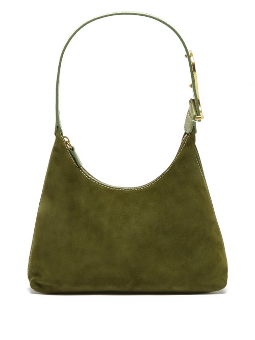 STAUD Ida Suede & Leather Tote Bag In Green