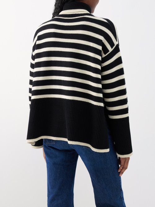 Shop Totême Striped Roll-neck Wool-blend Sweater In Black Stripe
