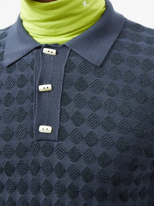 Diamond-knit Merino Wool Polo Shirt In Navy