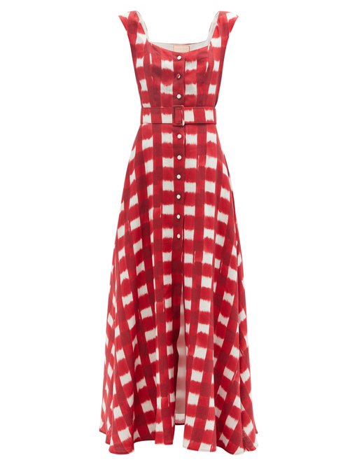 Buy Marta Ferri - Belted Check Linen Maxi Dress Red White online - shop best Marta Ferri clothing sales