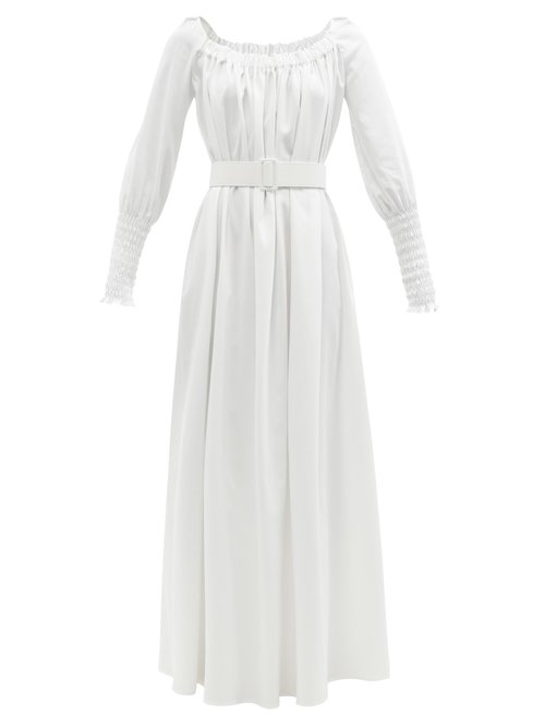 Marta Ferri Noel Belted Cotton-blend Maxi Dress In White