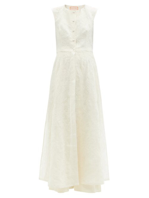 Marta Ferri Arizona Cross-stitched Linen-blend Dress In White