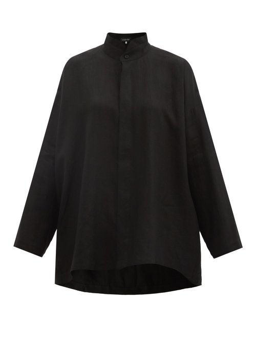 Eskandar - Stand-collar Linen Shirt Black