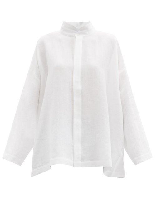 Eskandar - Stand-collar Linen Shirt White