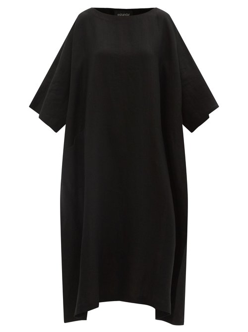 Eskandar - Boat-neck Linen Midi Dress Black