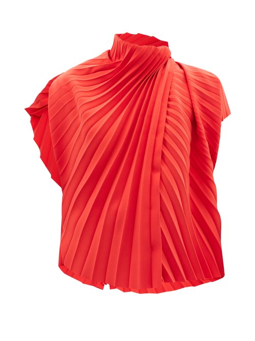 A.w.a.k.e. Mode - Asymmetric Pleated-crepe Top Red