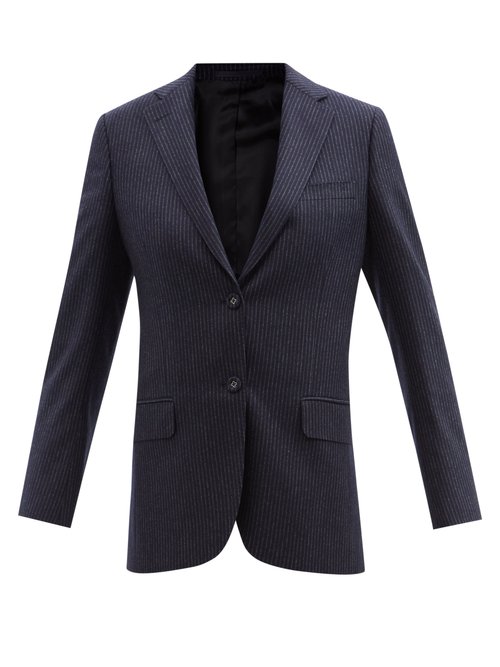 Officine Générale - Charlene Chalk-stripe Wool-flannel Jacket Navy Stripe