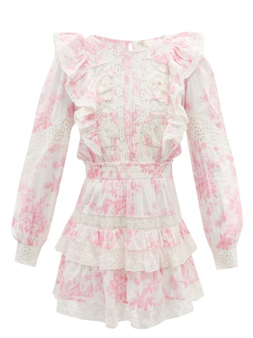 Loveshackfancy - Santorini Ruffled Floral-print Cotton Mini Dress Pink Print