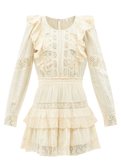 Loveshackfancy - Santorini Ruffled Lace-trimmed Cotton Mini Dress Ivory