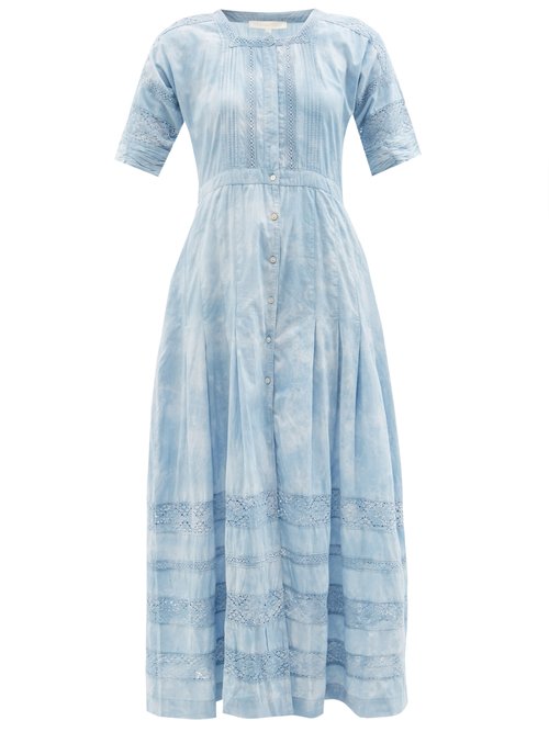 Loveshackfancy – Edie Lace And Cotton-muslin Midi Dress Blue