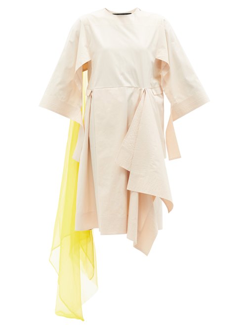 Omer Asim - Asymmetric Cotton-poplin Dress Tan Multi
