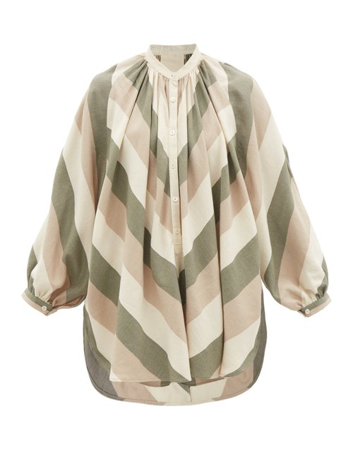 Marrakshi Life - Chevron-striped Cotton-canvas Tunic Khaki