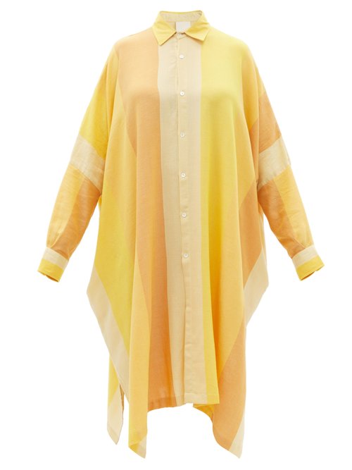 Marrakshi Life - Striped Cotton Shirt Dress Yellow Stripe