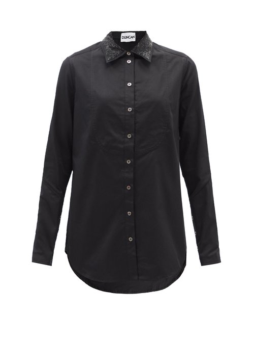 Duncan - Goldman Embellished-collar Cotton Longline Shirt Black