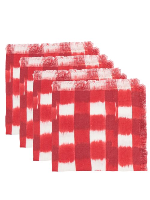 Marta Ferri Set Of Four Check Cotton-blend Napkins In Red Multi
